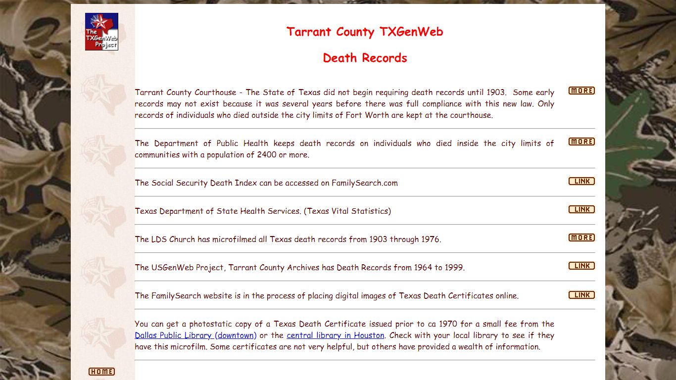 Tarrant County TXGenWeb - Death Records